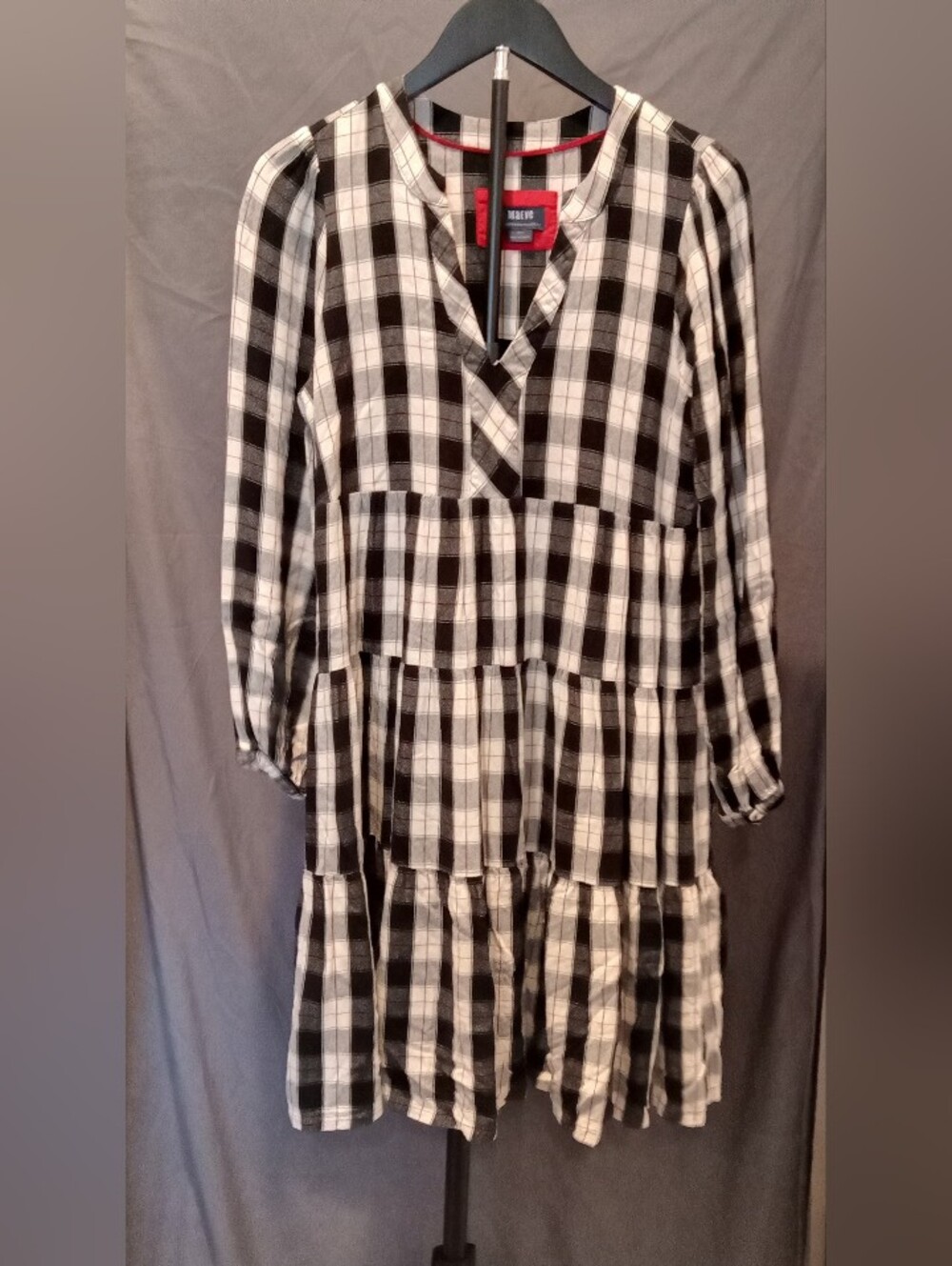 Maeve Anthropology Black & White Plaid Tiered Dress Women's Size S